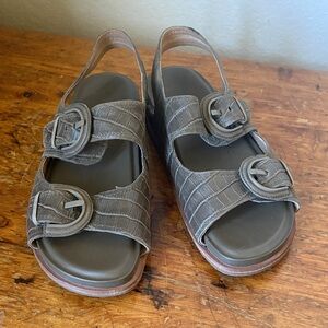 Sofft Croc-Embossed Brown Sandals with Buckles